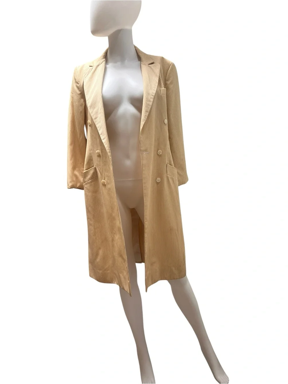 Vtg Christian Dior Yellow Pinstripe Suit Jacket/ Coat/Dress/Blazer. Sz 8. Wool.